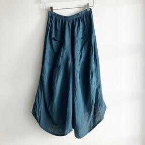 Meo Meli Womens OS Harem Drop Crotch 100% Linen Pants Blue Made in Italy